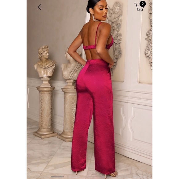 Club L London Berry Diamanté Rhinestone 3pc Pajama Style Outfit - Picture 4 of 6